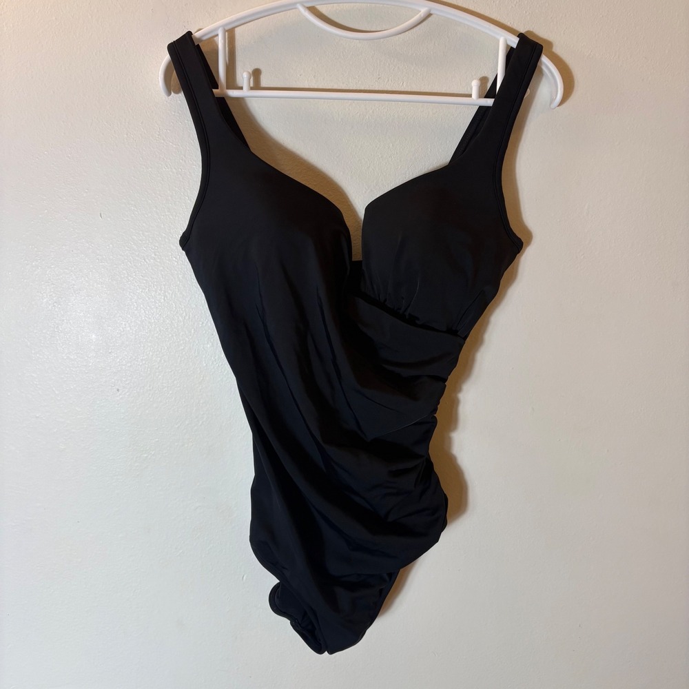 Delimira Black Ruched Tummy Control One Piece Swimsuit US 8-10